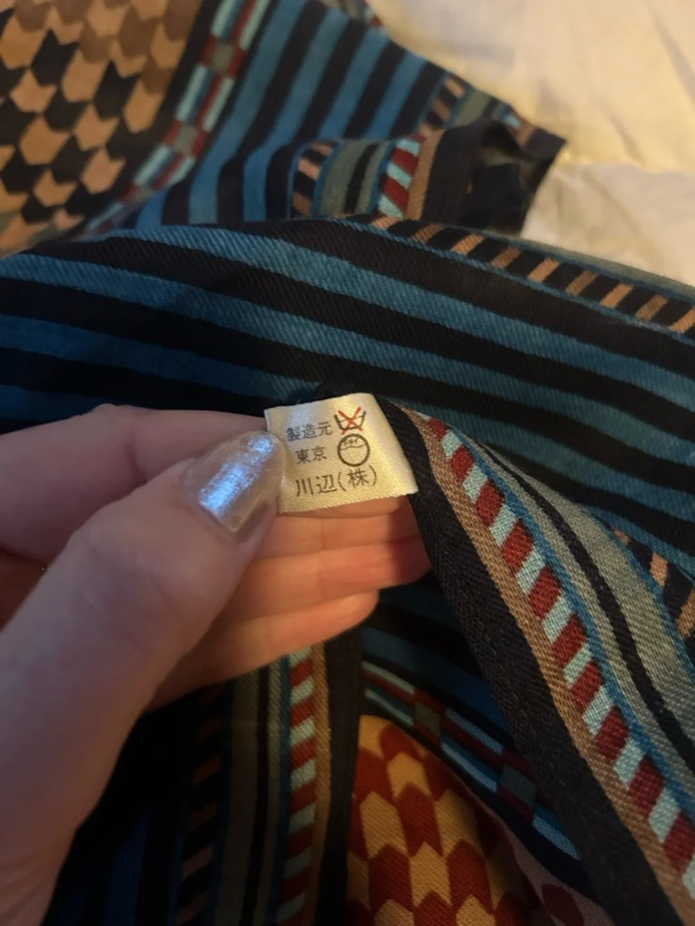 Kenzo Blue and Black Striped Geometric Silk Scarf